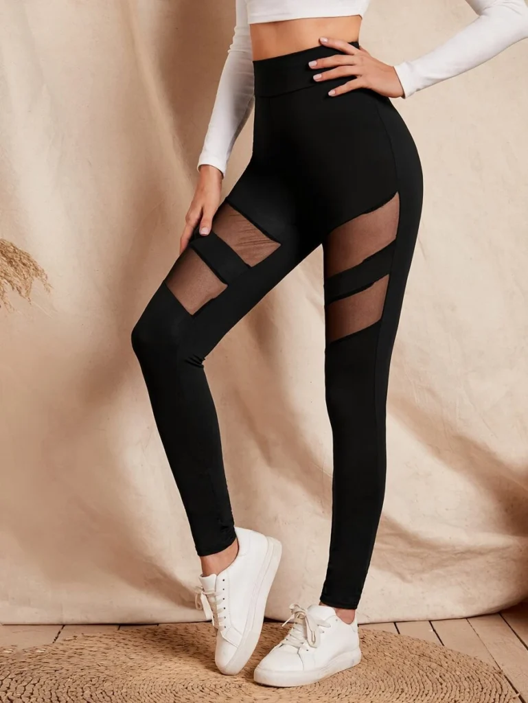 Wide Waistband Contrast Mesh Leggings